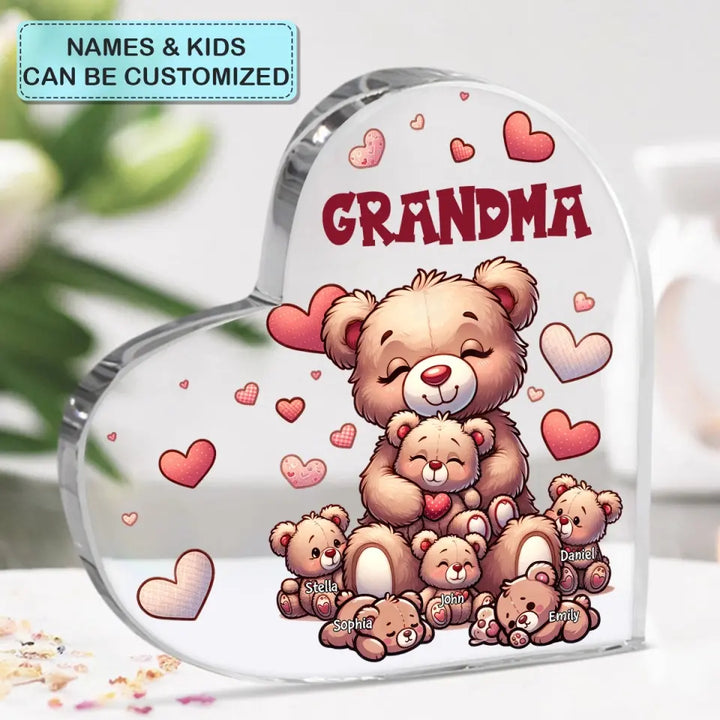Nana's Bear - Personalized Custom Heart-shaped Acrylic Plaque -  Mother's Day Gift For Grandma