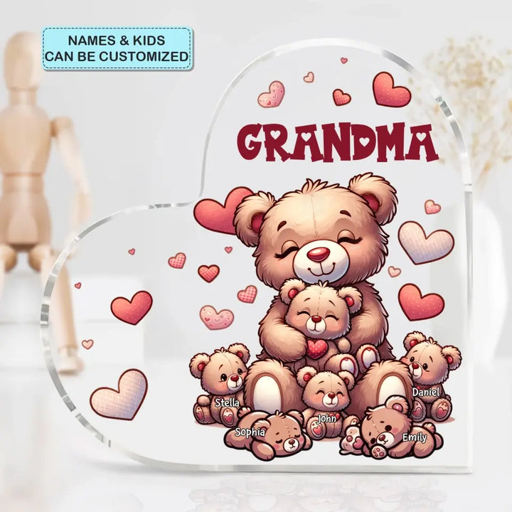 Nana's Bear - Personalized Custom Heart-shaped Acrylic Plaque -  Mother's Day Gift For Grandma