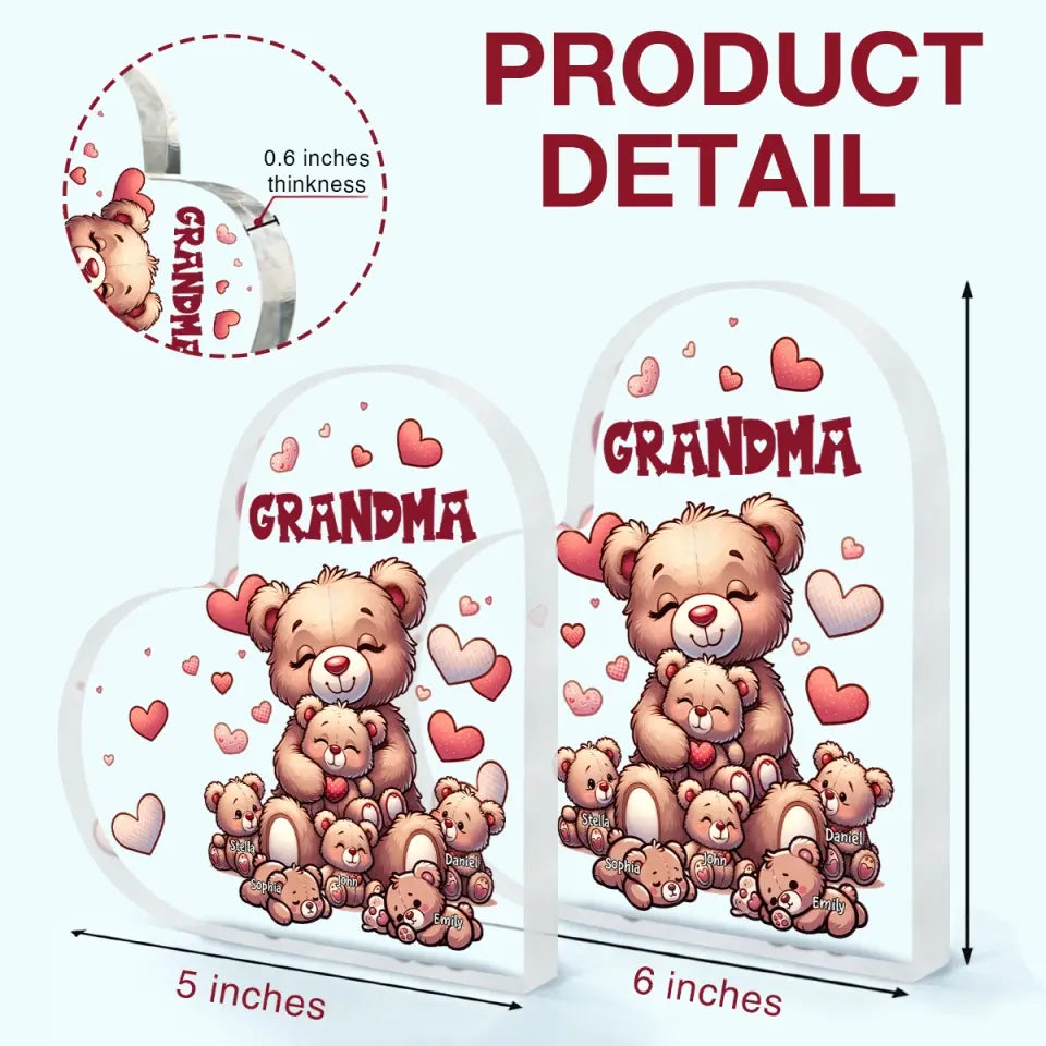 Nana's Bear - Personalized Custom Heart-shaped Acrylic Plaque -  Mother's Day Gift For Grandma