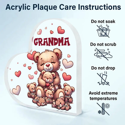 Nana's Bear - Personalized Custom Heart-shaped Acrylic Plaque -  Mother's Day Gift For Grandma