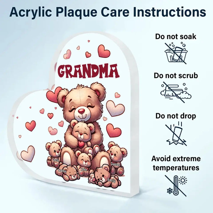 Nana's Bear - Personalized Custom Heart-shaped Acrylic Plaque -  Mother's Day Gift For Grandma