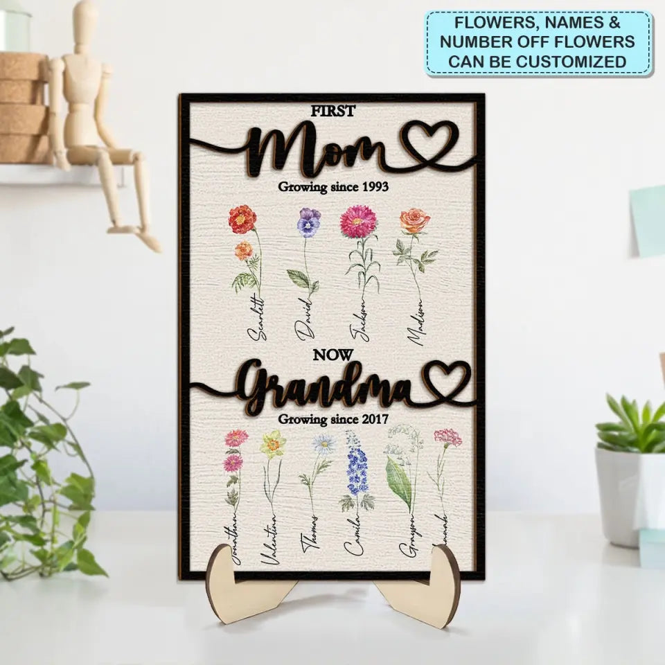 First Mom Now Grandma - Personalized Custom 2-Layer Wooden Plaque - Mother's Day Gift For Grandma, Family Members