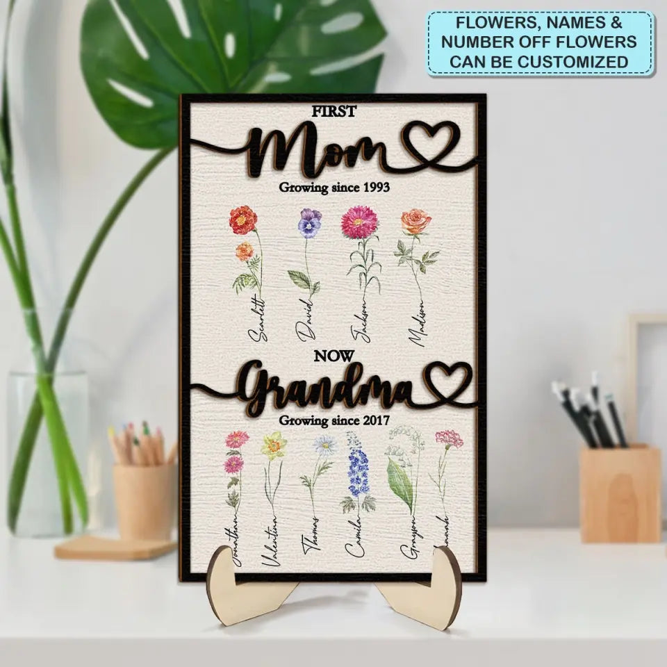 First Mom Now Grandma - Personalized Custom 2-Layer Wooden Plaque - Mother's Day Gift For Grandma, Family Members