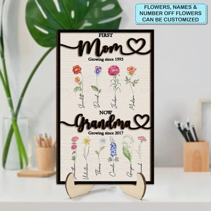 First Mom Now Grandma - Personalized Custom 2-Layer Wooden Plaque - Mother's Day Gift For Grandma, Family Members