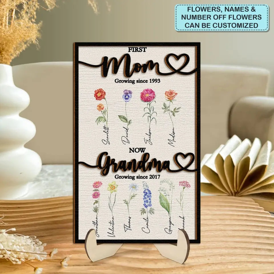 First Mom Now Grandma - Personalized Custom 2-Layer Wooden Plaque - Mother's Day Gift For Grandma, Family Members
