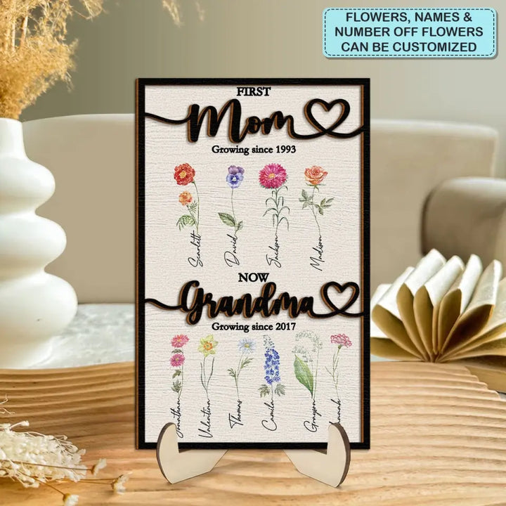 First Mom Now Grandma - Personalized Custom 2-Layer Wooden Plaque - Mother's Day Gift For Grandma, Family Members