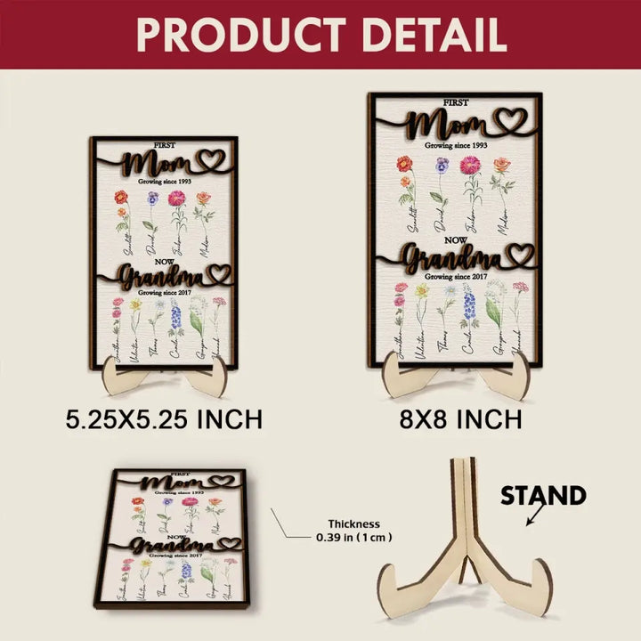 First Mom Now Grandma - Personalized Custom 2-Layer Wooden Plaque - Mother's Day Gift For Grandma, Family Members