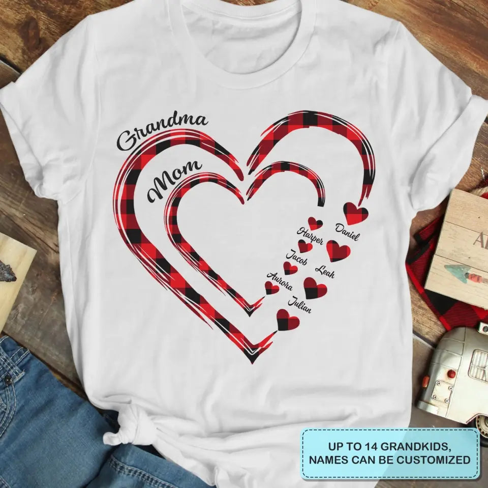 Mom Grandma Colorful Heart - Personalized Custom T-shirt - Mother's Day, Gift For Mom, Grandma