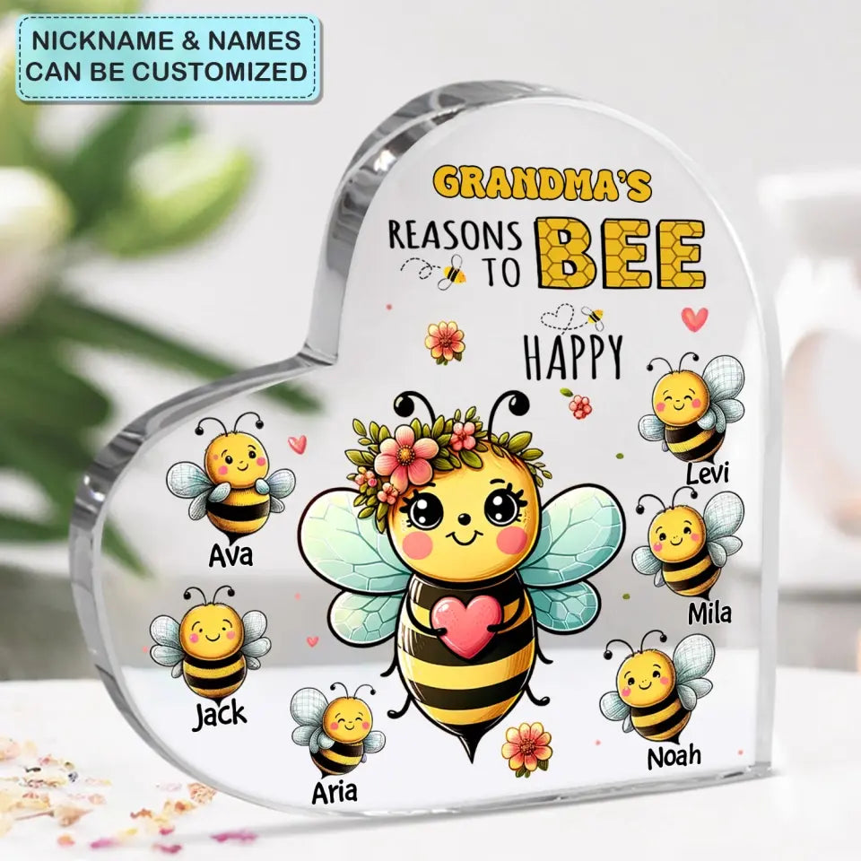 Grandma's Reasons To Be Happy - Personalized Custom Heart-shaped Acrylic Plaque -  Mother's Day Gift For Grandma