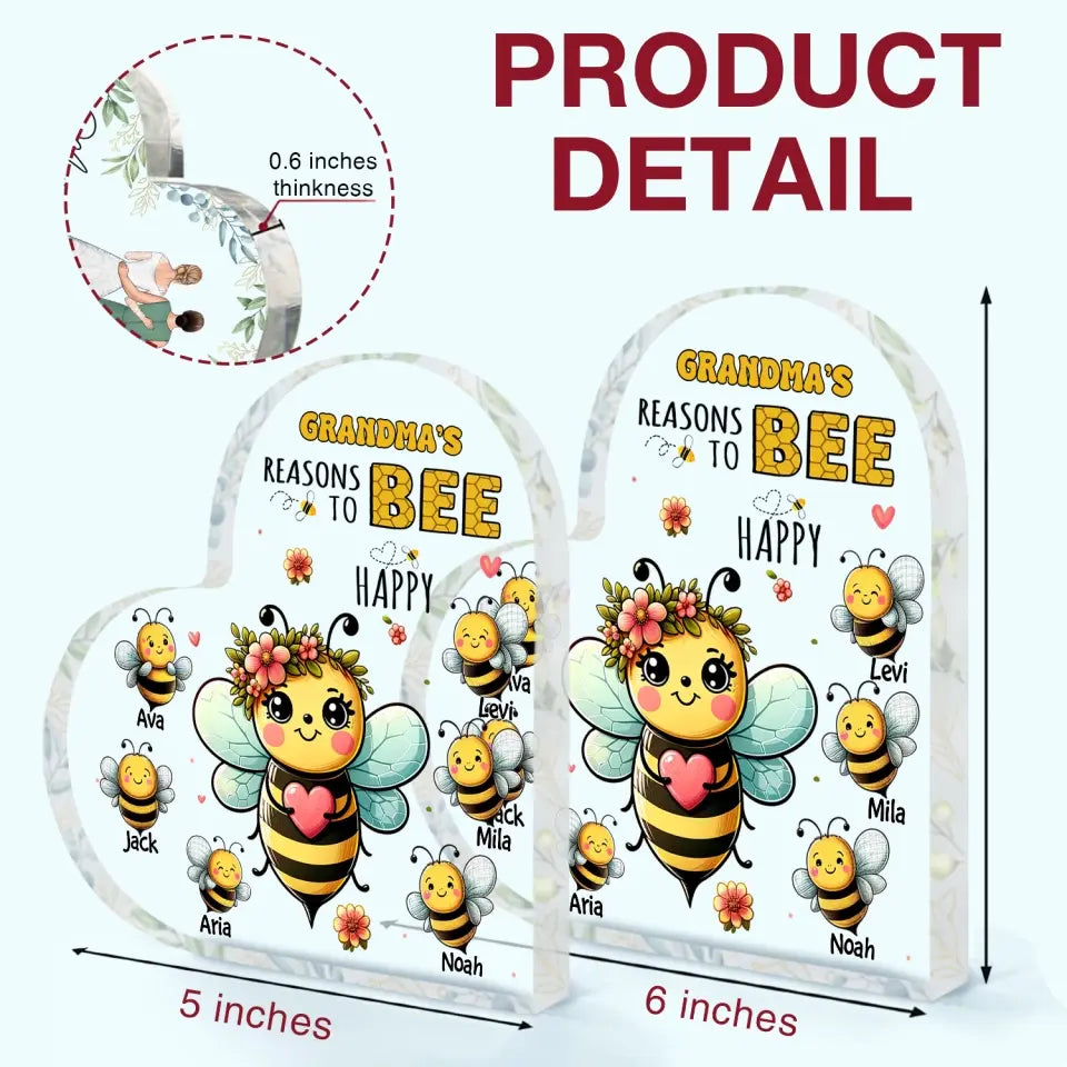 Grandma's Reasons To Be Happy - Personalized Custom Heart-shaped Acrylic Plaque -  Mother's Day Gift For Grandma