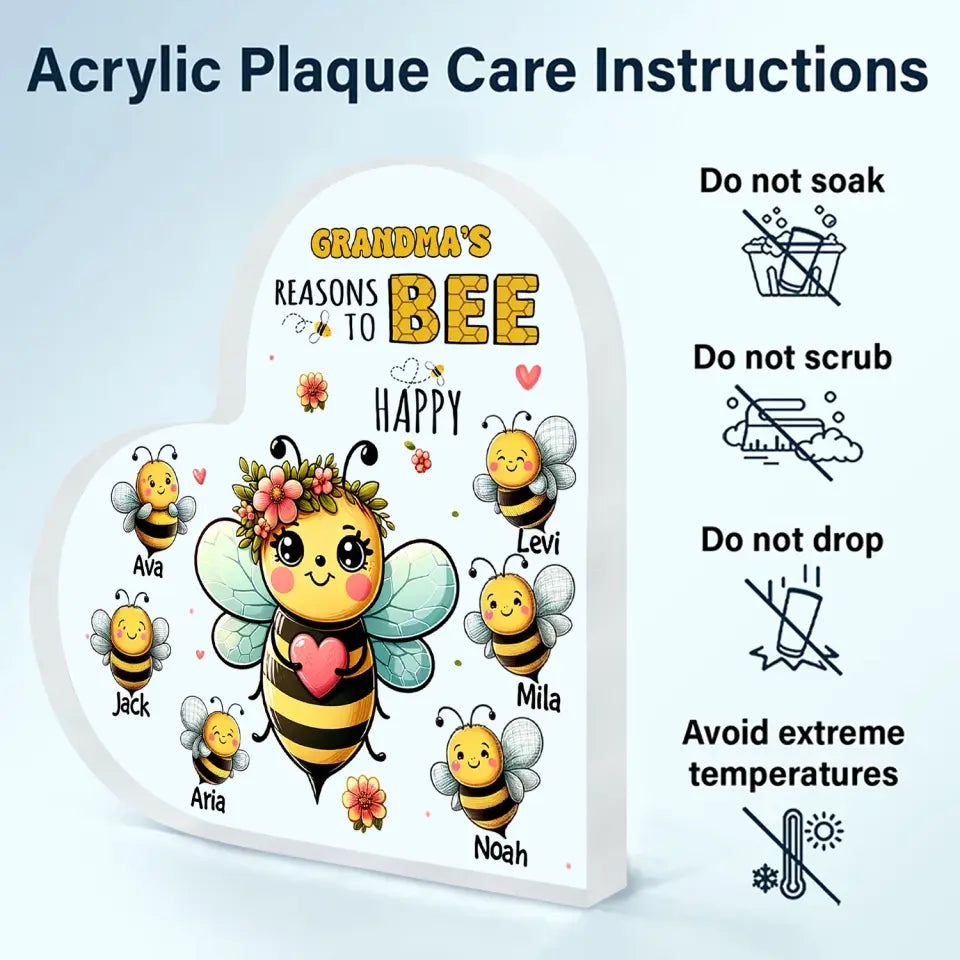 Grandma's Reasons To Be Happy - Personalized Custom Heart-shaped Acrylic Plaque -  Mother's Day Gift For Grandma