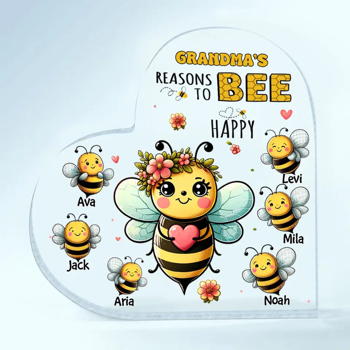 Grandma's Reasons To Be Happy - Personalized Custom Heart-shaped Acrylic Plaque -  Mother's Day Gift For Grandma