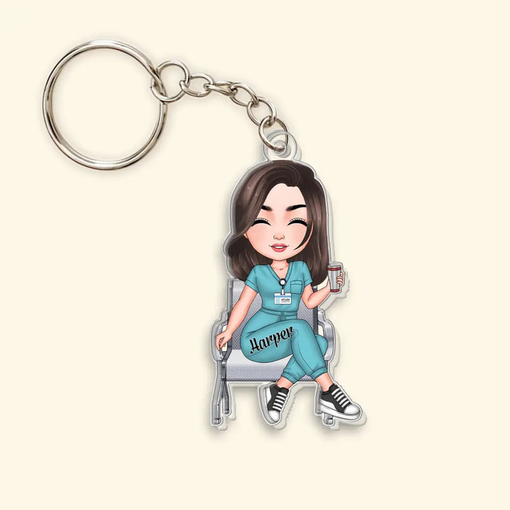 Nurse Sitting Keychain - Personalized Custom Acrylic Keychain - Nurse's Day, Appreciation Gift For Nurse CLA0HD024