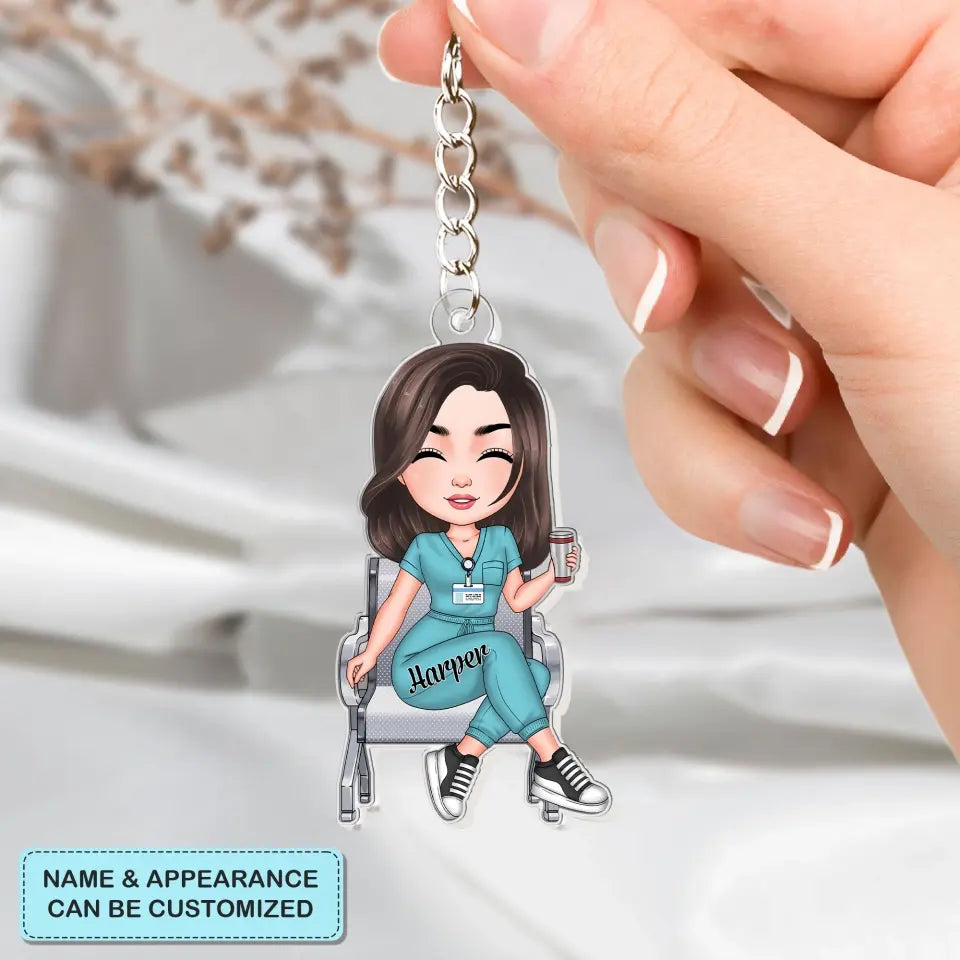 Nurse Sitting Keychain - Personalized Custom Acrylic Keychain - Nurse's Day, Appreciation Gift For Nurse CLA0HD024