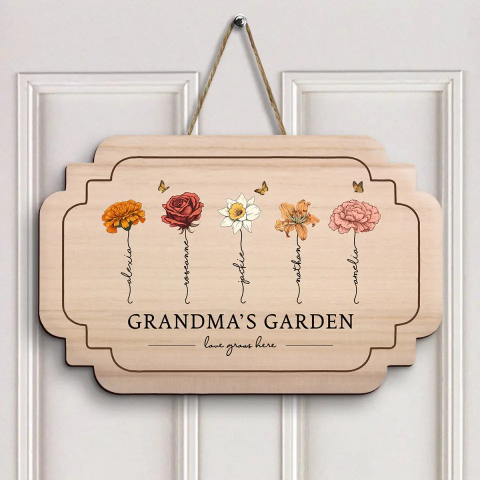 Love Grows Here - Personalized Custom Door Sign - Gift For Grandma