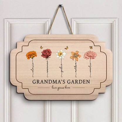 Love Grows Here - Personalized Custom Door Sign - Gift For Grandma