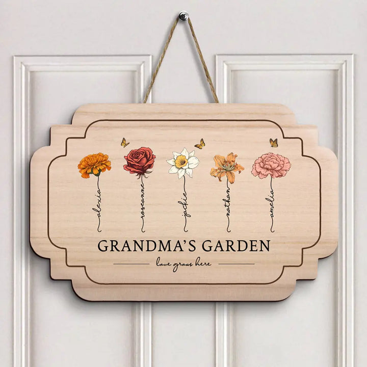Love Grows Here - Personalized Custom Door Sign - Gift For Grandma