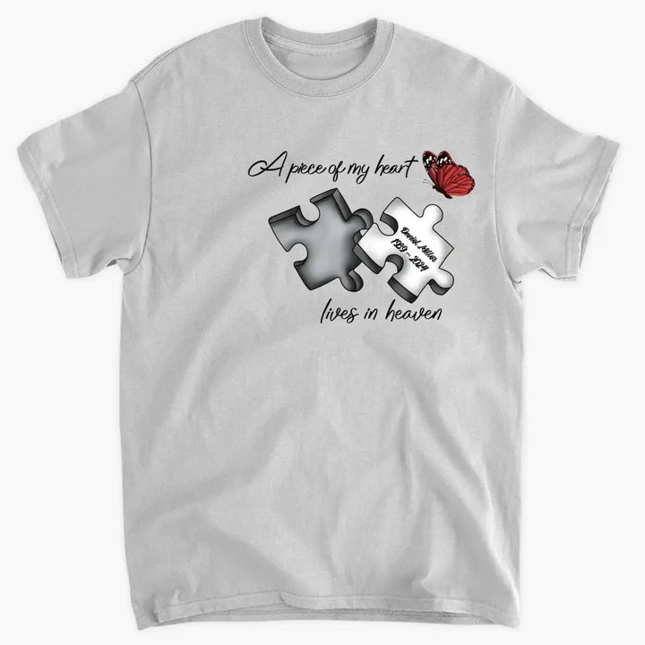 A Piece Of My Heart Lives In Heaven - Personalized Custom T-shirt - Gift For Mom, Dad, Family Members