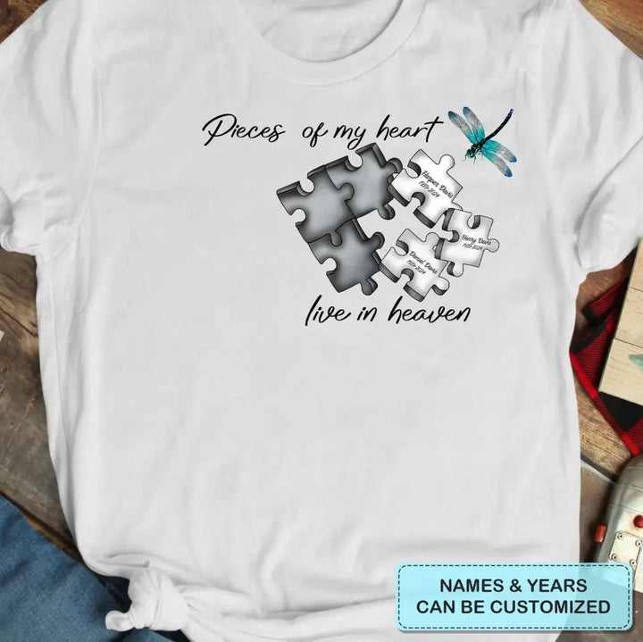 A Piece Of My Heart Lives In Heaven - Personalized Custom T-shirt - Gift For Mom, Dad, Family Members