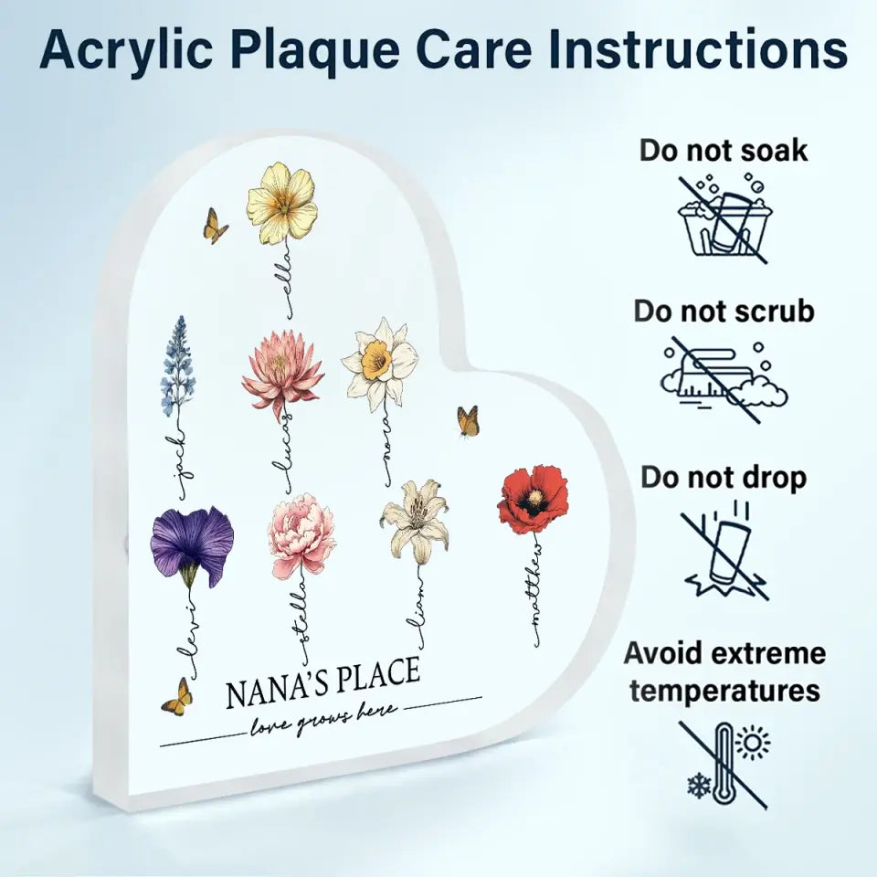 Love Grows Here - Personalized Custom Heart-shaped Acrylic Plaque - Mother's Day Gift For Grandma, Mom