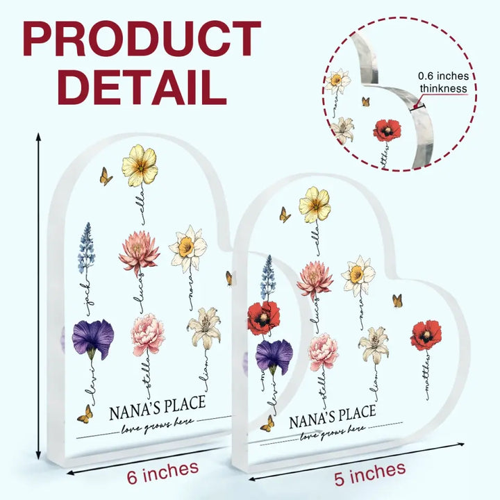 Love Grows Here - Personalized Custom Heart-shaped Acrylic Plaque - Mother's Day Gift For Grandma, Mom