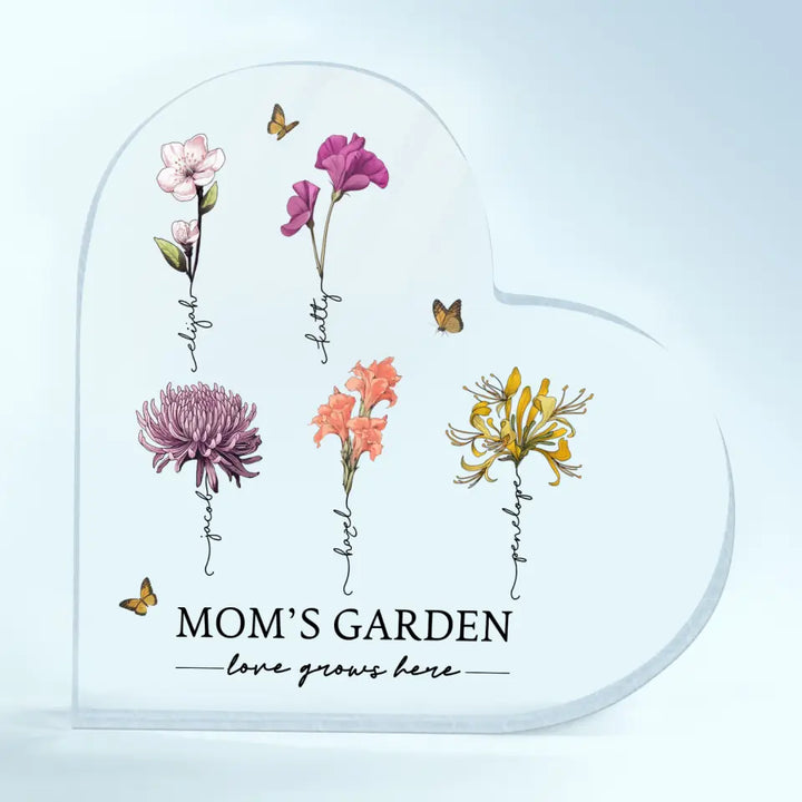 Love Grows Here - Personalized Custom Heart-shaped Acrylic Plaque - Mother's Day Gift For Grandma, Mom