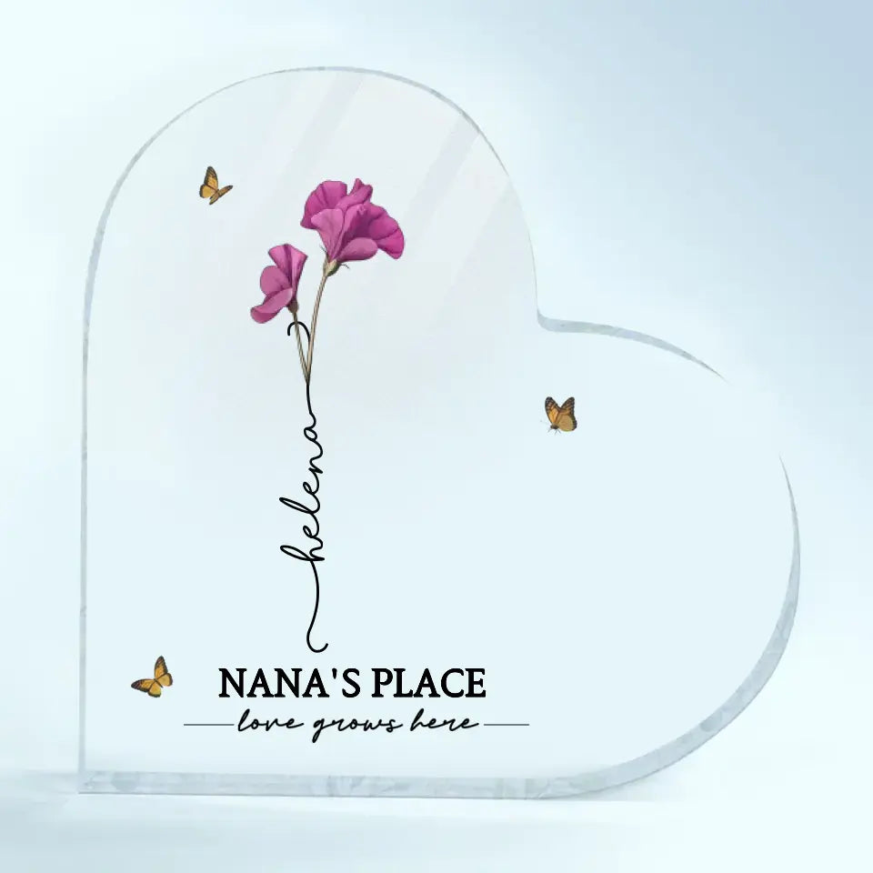Love Grows Here - Personalized Custom Heart-shaped Acrylic Plaque - Mother's Day Gift For Grandma, Mom