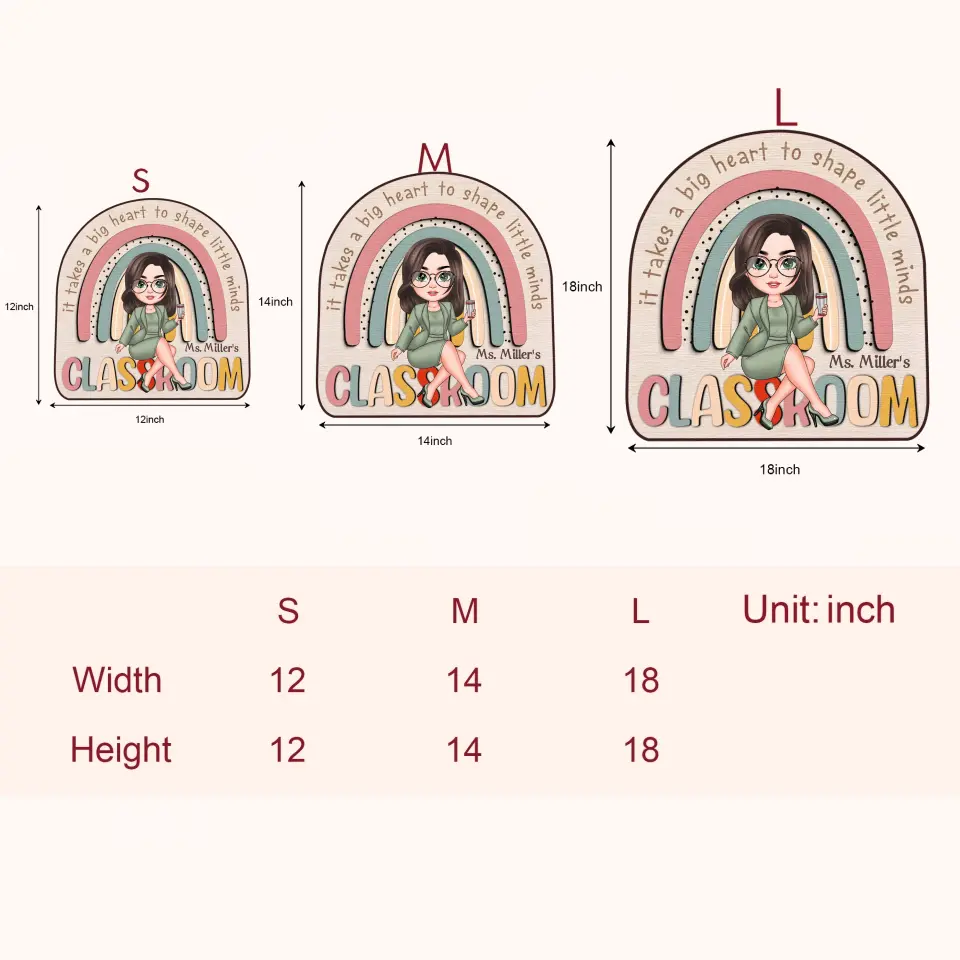 It Takes A Big Heart To Shape Little Minds - Personalized Custom Door Sign - Teacher's Day, Appreciation Gift For Teacher