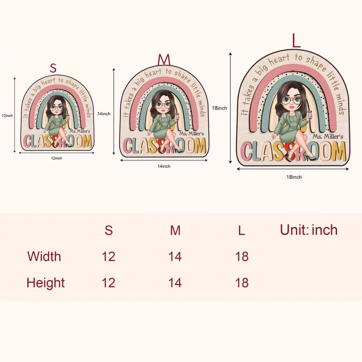 It Takes A Big Heart To Shape Little Minds - Personalized Custom Door Sign - Teacher's Day, Appreciation Gift For Teacher