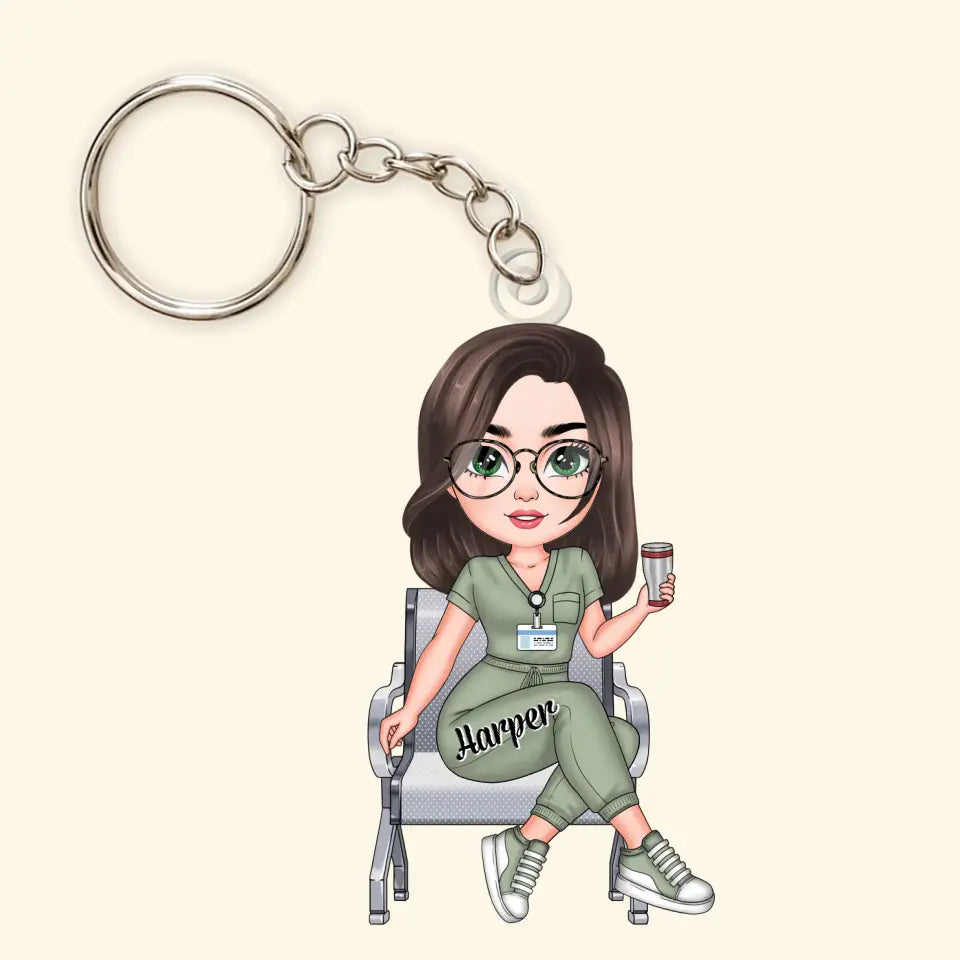 Nurse Sitting Keychain - Personalized Custom Acrylic Keychain - Nurse's Day, Appreciation Gift For Nurse CLA0HD024