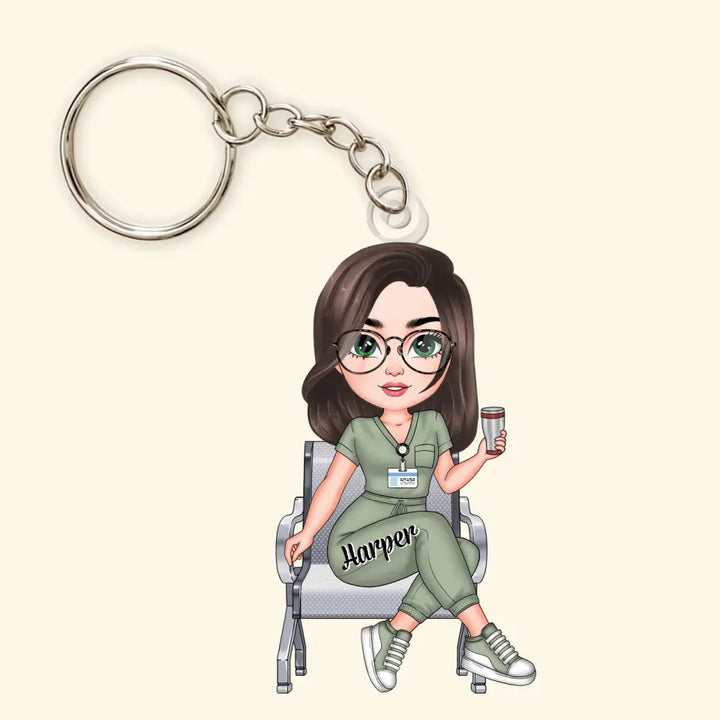 Nurse Sitting Keychain - Personalized Custom Acrylic Keychain - Nurse's Day, Appreciation Gift For Nurse CLA0HD024