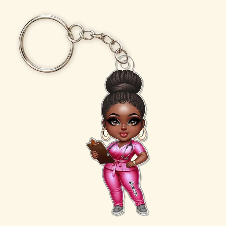 Black Nurse - Personalized Custom Acrylic Keychain - Nurse's Day, Appreciation Gift For Nurse CLA0HD025