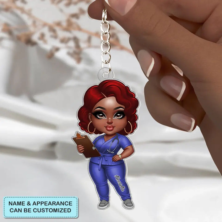 Black Nurse - Personalized Custom Acrylic Keychain - Nurse's Day, Appreciation Gift For Nurse CLA0HD025