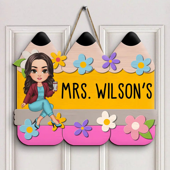 Floral Pencil Door Sign - Personalized Custom Door Sign - Teacher's Day, Appreciation Gift For Teacher
