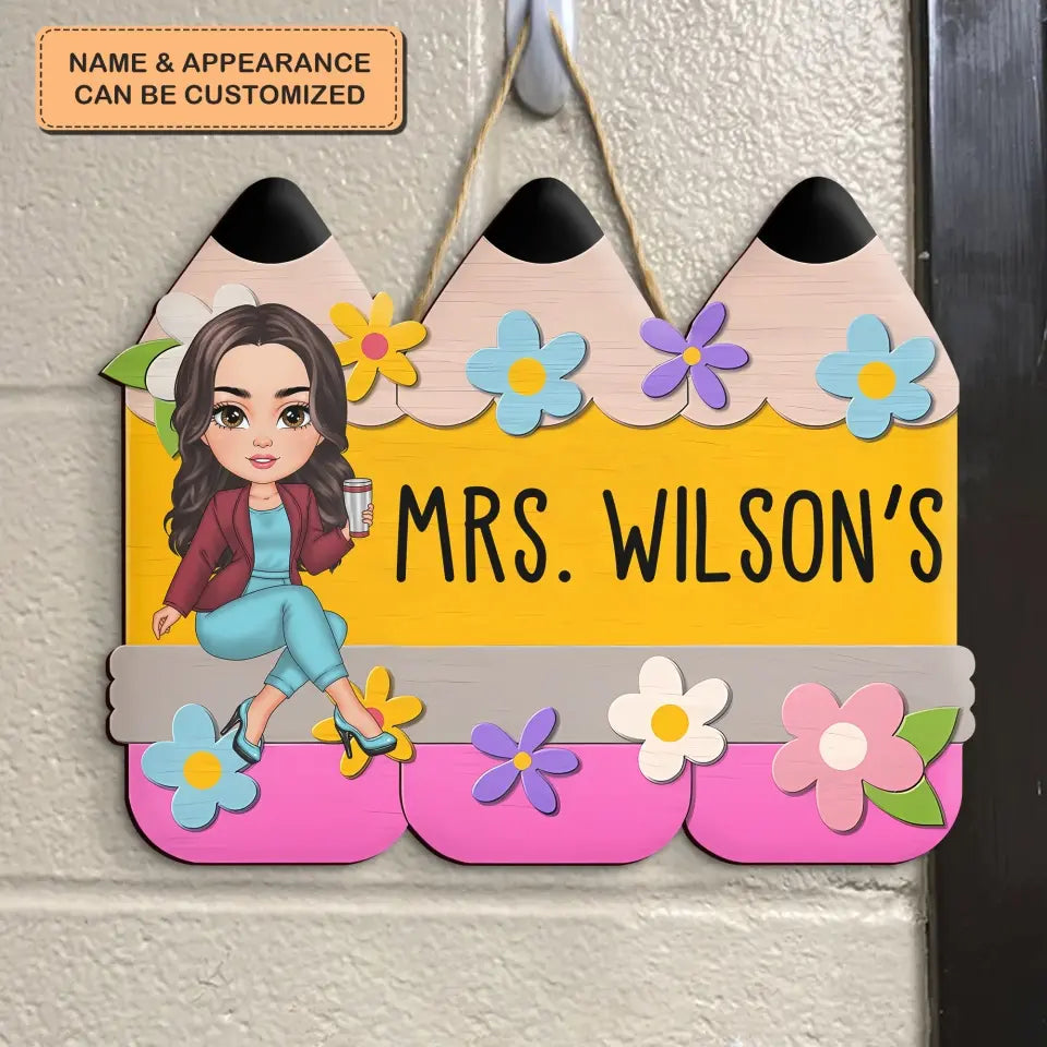 Floral Pencil Door Sign - Personalized Custom Door Sign - Teacher's Day, Appreciation Gift For Teacher