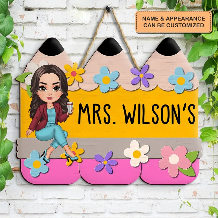 Floral Pencil Door Sign - Personalized Custom Door Sign - Teacher's Day, Appreciation Gift For Teacher