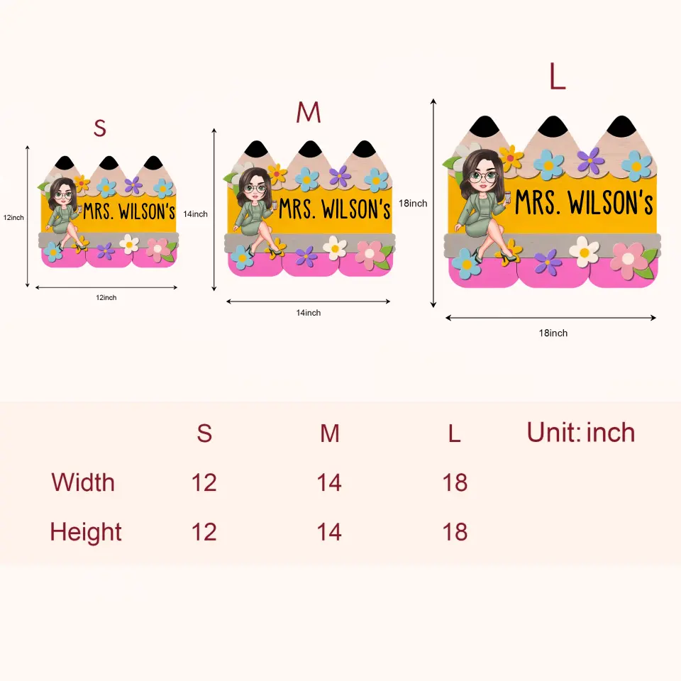 Floral Pencil Door Sign - Personalized Custom Door Sign - Teacher's Day, Appreciation Gift For Teacher