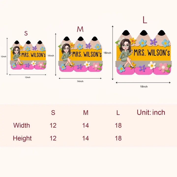 Floral Pencil Door Sign - Personalized Custom Door Sign - Teacher's Day, Appreciation Gift For Teacher