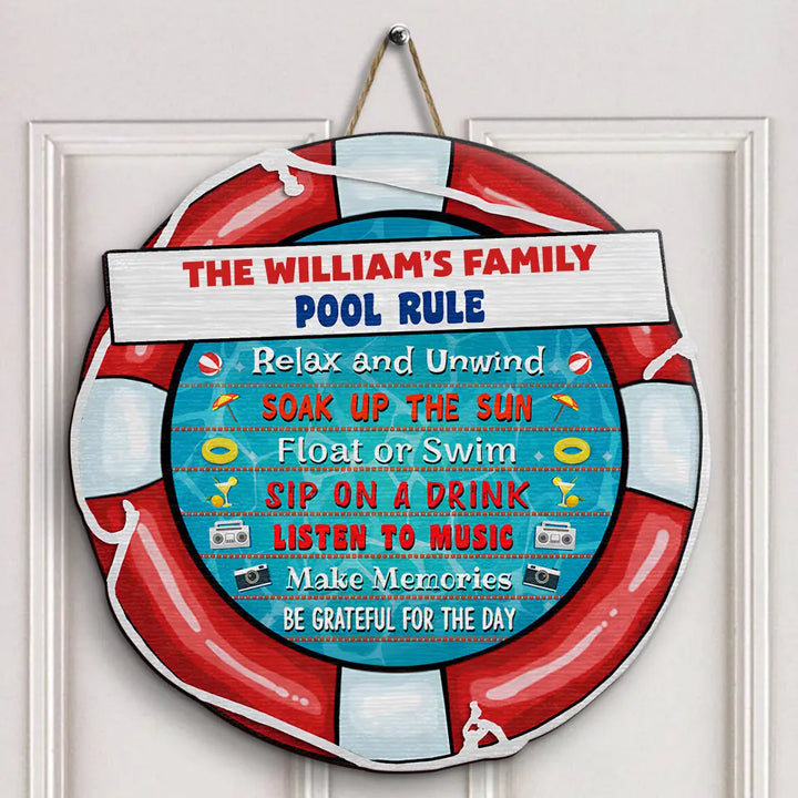 The Family Pool Rules - Personalized Custom Door Sign - Gift For Family Members