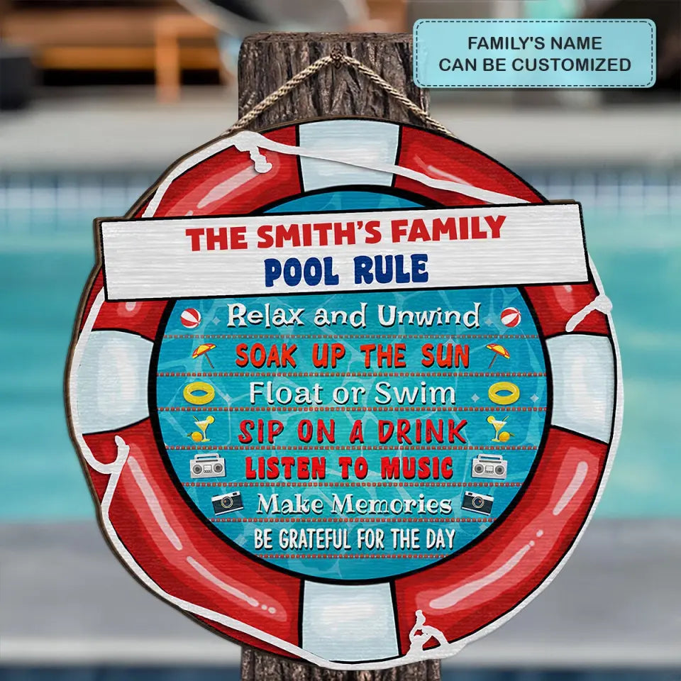 The Family Pool Rules - Personalized Custom Door Sign - Gift For Family Members