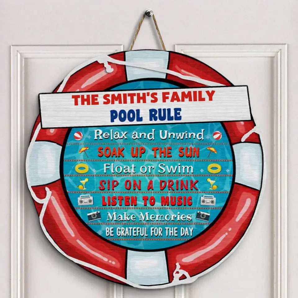 The Family Pool Rules - Personalized Custom Door Sign - Gift For Family Members