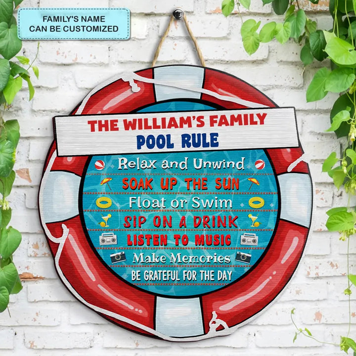 The Family Pool Rules - Personalized Custom Door Sign - Gift For Family Members
