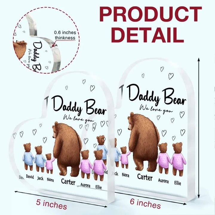 Daddy Bear - Personalized Custom Heart-shaped Acrylic Plaque -  Father's  Day Gift For Dad
