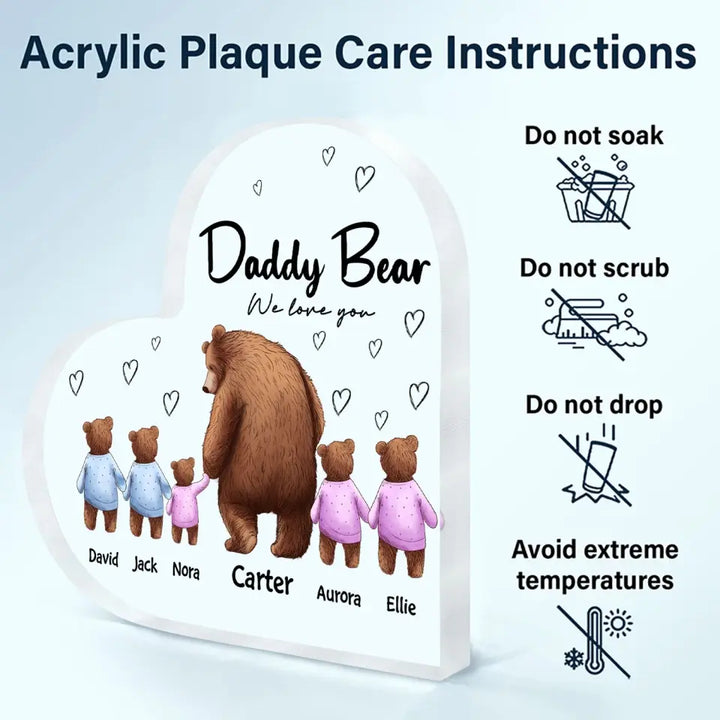 Daddy Bear - Personalized Custom Heart-shaped Acrylic Plaque -  Father's  Day Gift For Dad