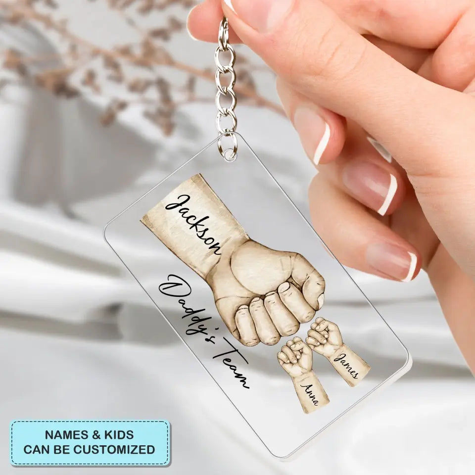 Daddy's Team First Bump - Personalized Custom Acrylic Keychain - Father's Day Gift For Dad