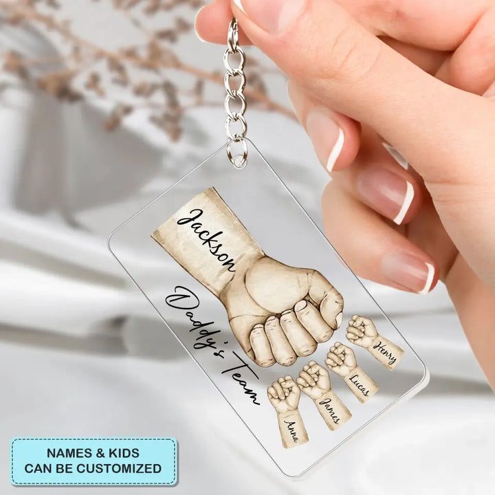Daddy's Team First Bump - Personalized Custom Acrylic Keychain - Father's Day Gift For Dad
