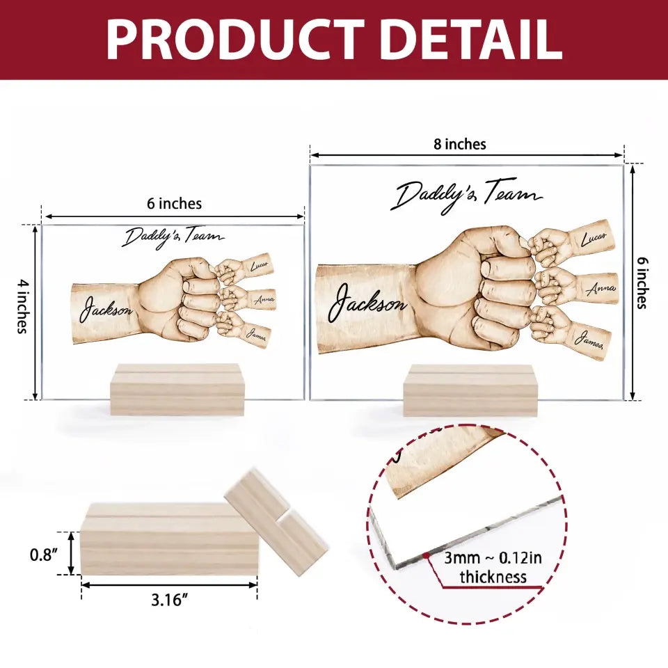 Daddy's Team - Personalized Custom Acrylic Plaque - Father's Day Gift For Dad