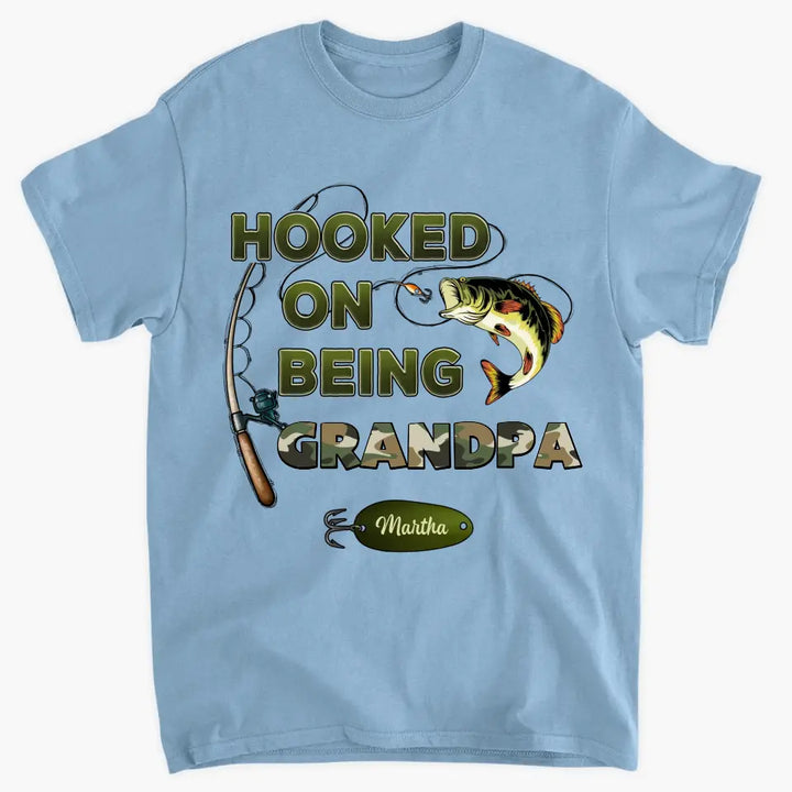 Hooked On Being Grandpa - Personalized Custom T-shirt - Father's Day Gift For Grandpa, Dad