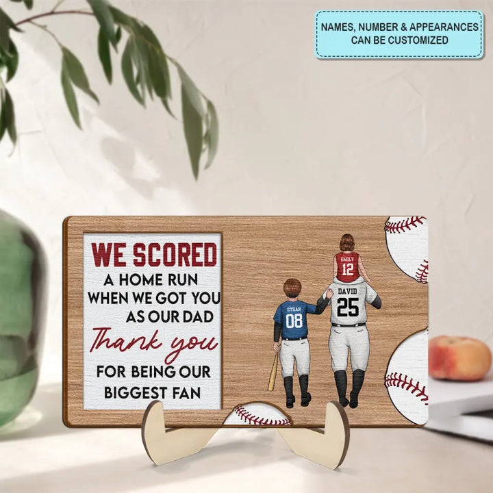 We Score A Home Run - Personalized Custom 2-Layer Wooden Plaque - Father's Day Gift For Dad