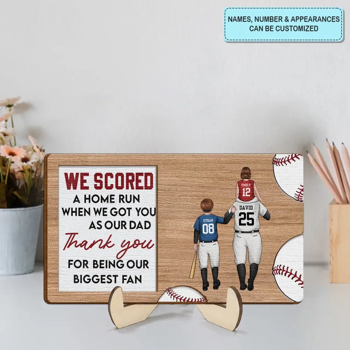 We Score A Home Run - Personalized Custom 2-Layer Wooden Plaque - Father's Day Gift For Dad